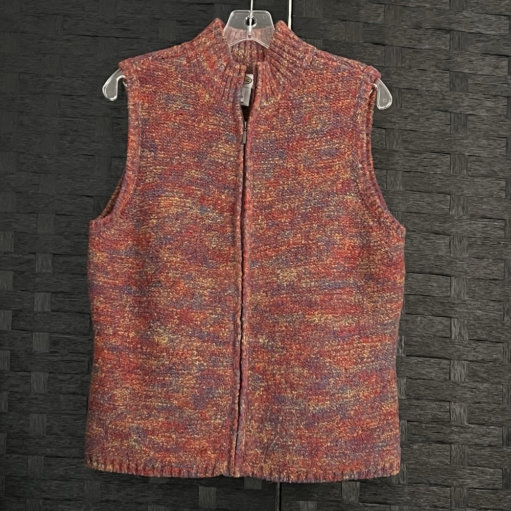 Talbots Women's Maroon‎ Heather Wool Blend Zip Up Sweater Vest Size L VGC